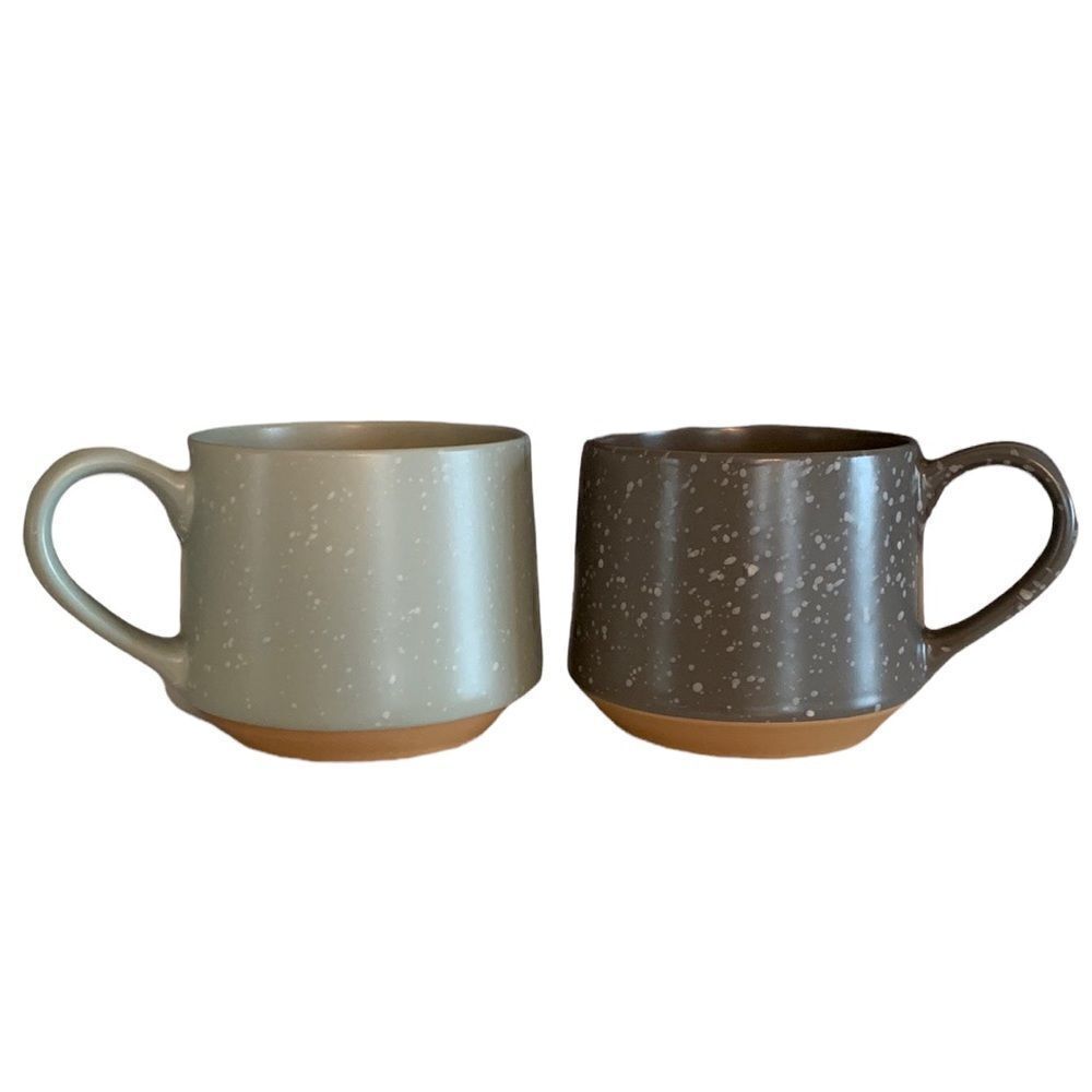 Speckled Stoneware Mug Set Gray Mint Green Farmhouse Rustic Coffee Cups